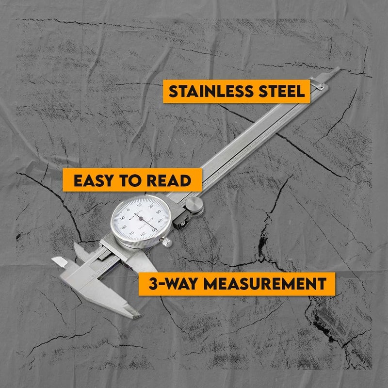 SE 3-Way Measuring Shockproof Steel Dial Caliper, 0-6" SAE - Precision Tool with Hard Case - 780DC - Image 5