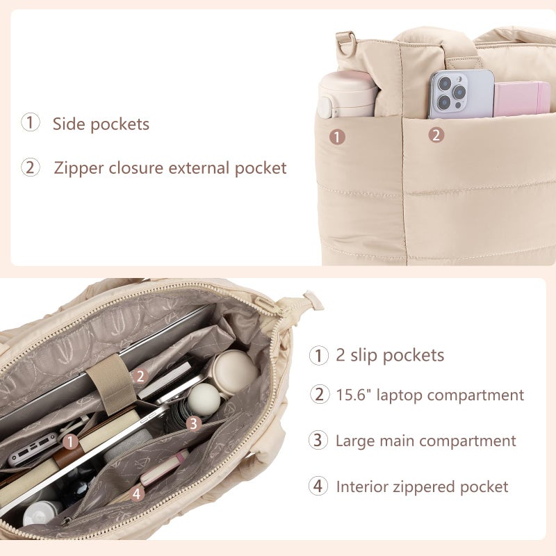 GASSDA Tote Bag for Women Lightweight Puffer Tote Bag Large Nurse Bags Handbag with Pockets Zipper Closure for Work Travel - Image 5