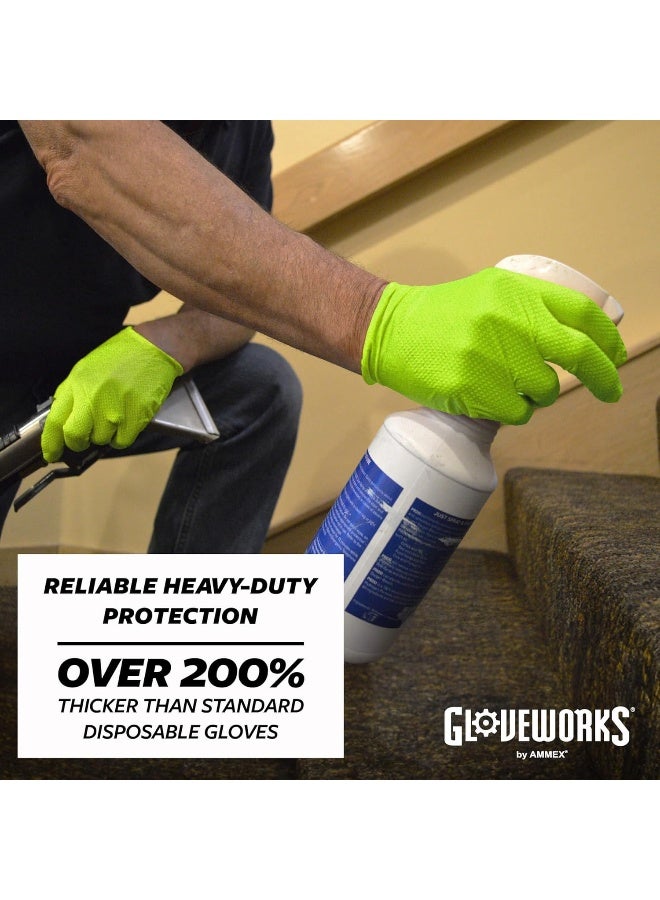 GLOVEWORKS قفازات غلووركس HD نيتريل خضراء صناعية قابلة للتصرف، 8 مل، خالية من اللاتكس، بنمط ماسي مرتفع، كبيرة جداً، علبة من 100 - Image 2