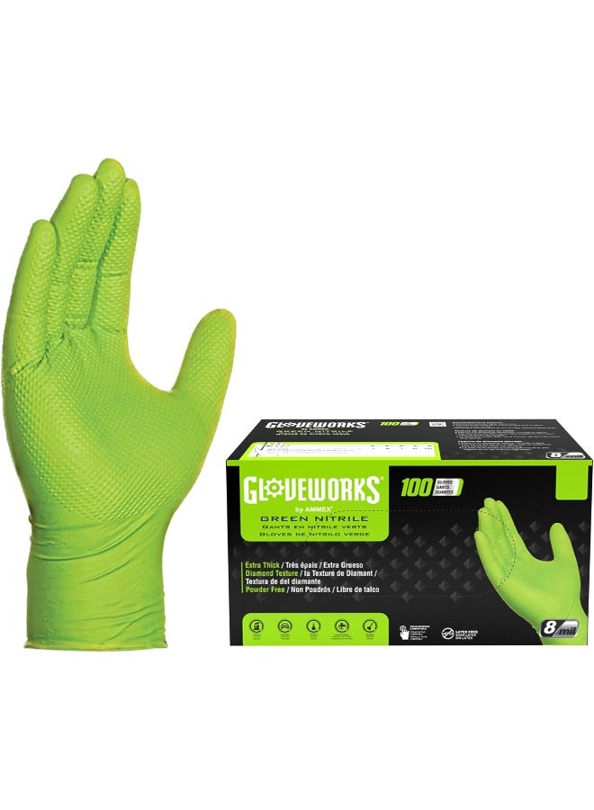 GLOVEWORKS قفازات غلووركس HD نيتريل خضراء صناعية قابلة للتصرف، 8 مل، خالية من اللاتكس، بنمط ماسي مرتفع، كبيرة جداً، علبة من 100 - Image 5