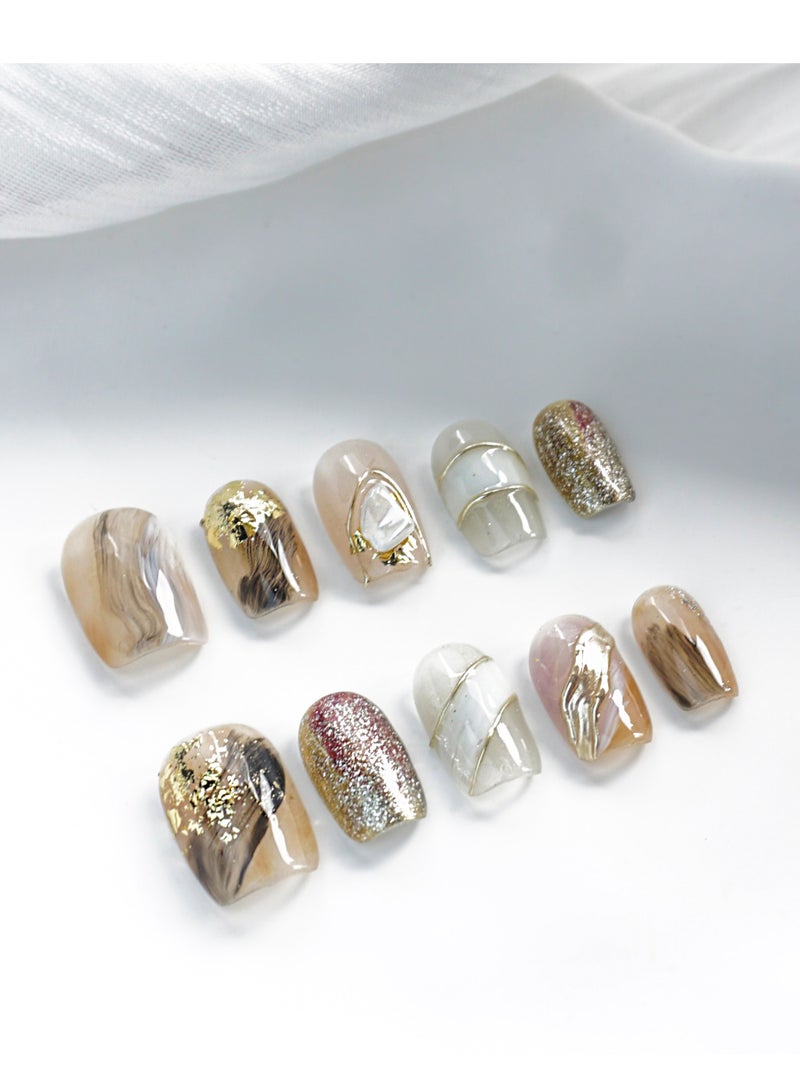 Artist Design/3D Abstract Dreamscape (Handmade)/Press On nails/Luxury Hand Painted/Squoval/10 PCS/S Size - Image 2