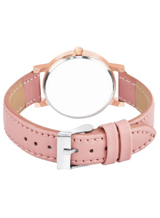 The Shopoholic Analog Flowered Dial Peach Colour Leather Strap Watch for Womens and Girls - Image 2