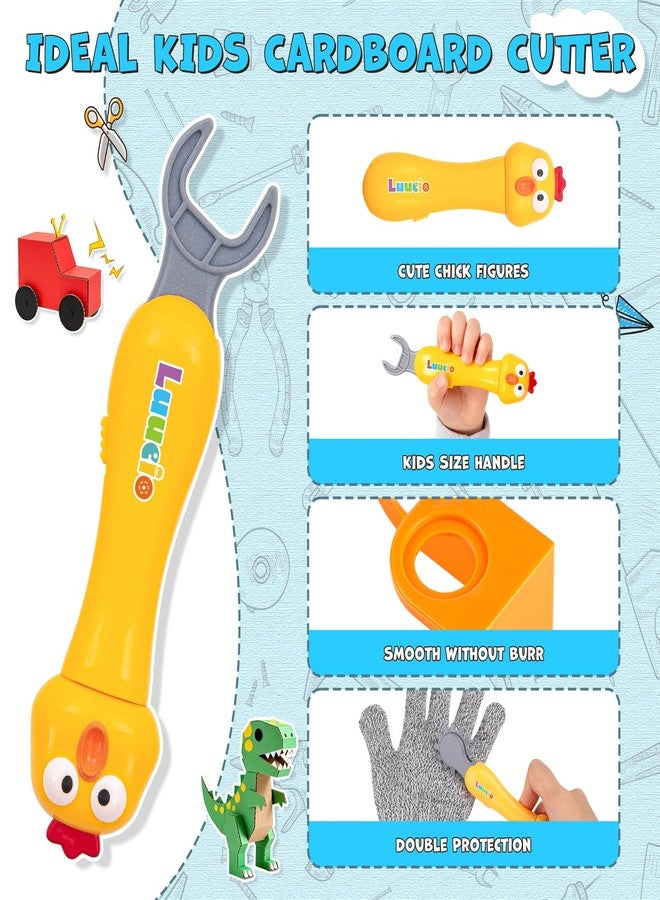 Luucio 196 PCS Cardboard Cutter for Kids, Reusable Safe Cardboard Tools for Kids with Box, Gloves, Screws, Connectors, Screwdrivers, Saws, Educational Toys for 5 6 7 8 Year Old, Birthday Gift for Boys Girls - Image 4