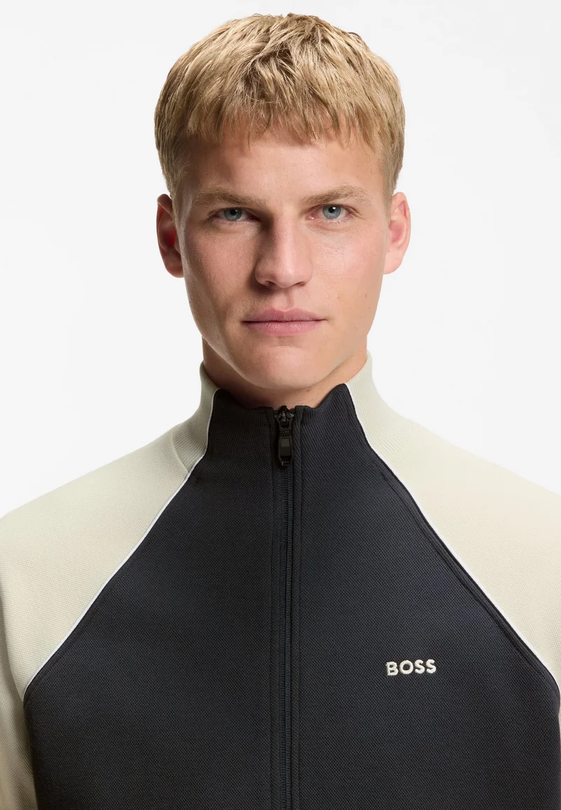 BOSS Dark Blue Cotton-blend sweatshirt with contrast piping for Men | Best Price UAE