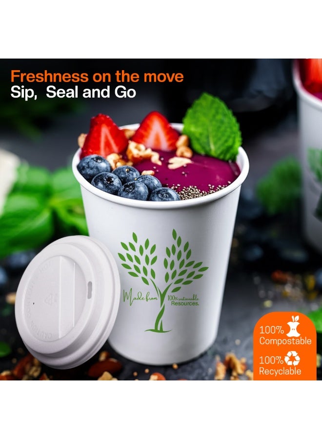 EcoEdge 12 Oz Disposable Heavy-Duty Insulated Party Paper Cups with Lid (Pack of 25) | For Espresso Coffee and Water | Eco-Friendly, Leakproof, BPA and Plastic Free | Everyday Use | 100% Compostable - Image 5