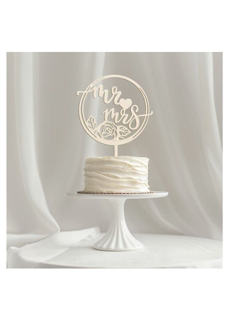 Wooden Cake Insert Mr Mrs Party Wedding Decoration Baking Cake Insert Flag  - Image 1