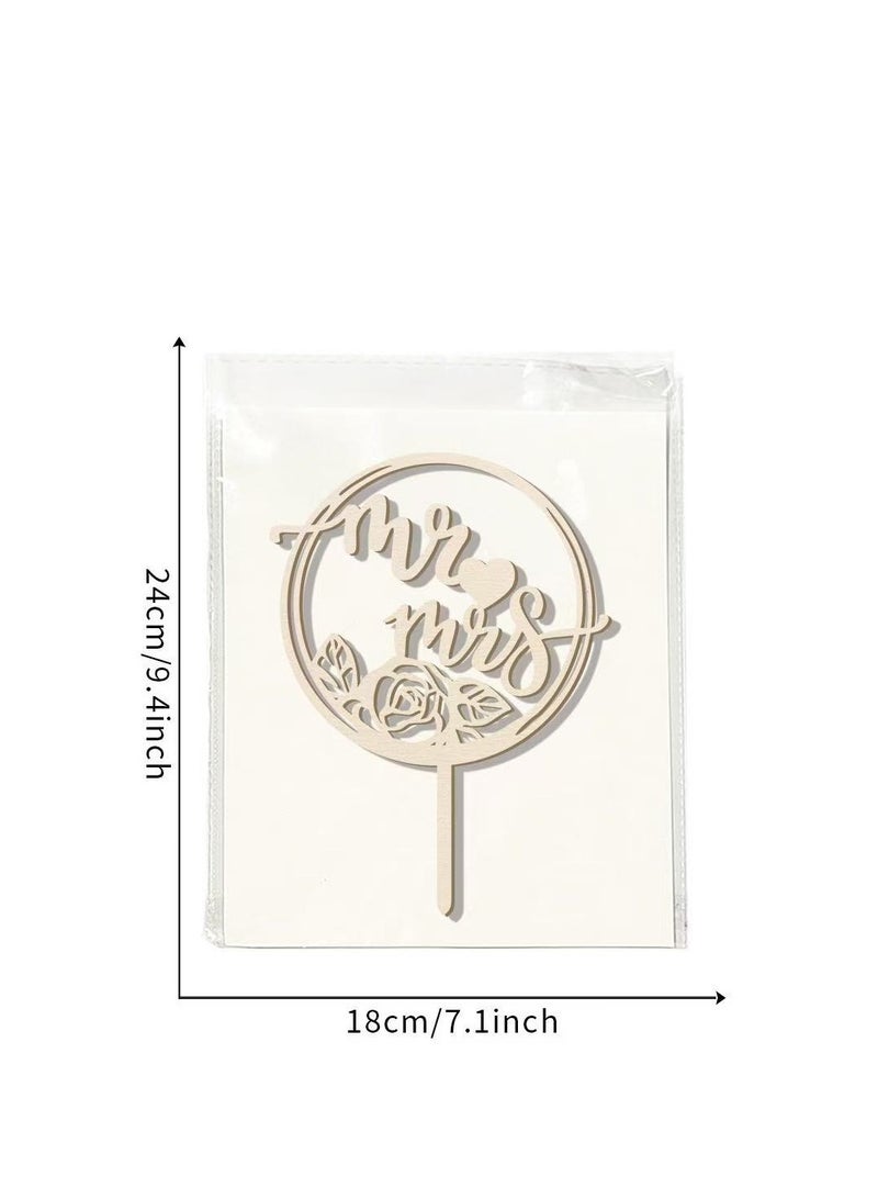 Wooden Cake Insert Mr Mrs Party Wedding Decoration Baking Cake Insert Flag  - Image 5