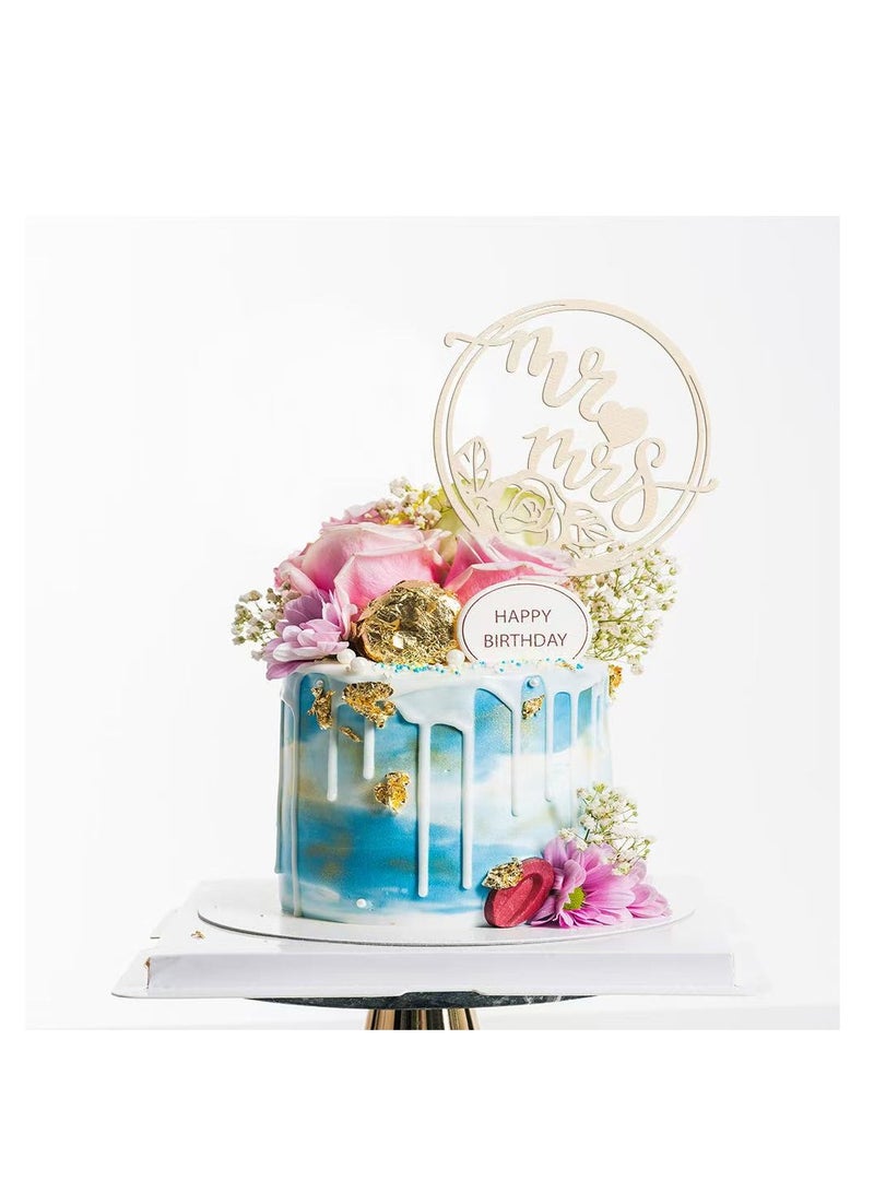 Wooden Cake Insert Mr Mrs Party Wedding Decoration Baking Cake Insert Flag  - Image 2