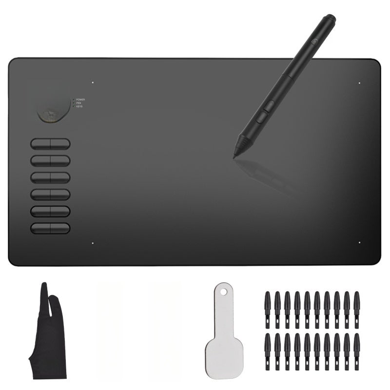 Pen Tablet 10*6 Inch Blue - 12 Customizable Hotkeys For Blind Operation Battery-Free 8192 Level Pressure Pen Type-C Interface For Digital Art Animation Illustration Costume Design Android Windows Mac - Image 1