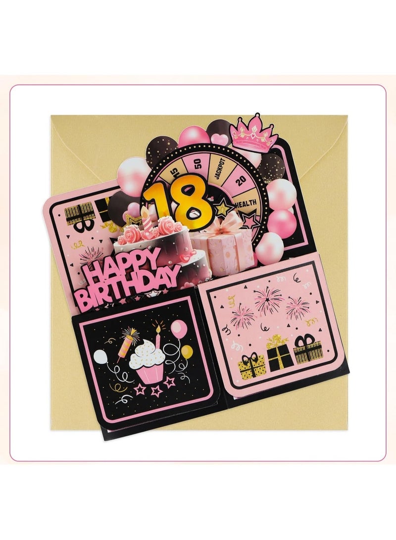 Bukela Pop Up 18th Birthday Card, Handmade Happy Birthday Pop Up Greeting Cards Gift with Envelope and Blank Insert, Spinning Wheel Design, 18 Year Old Teens, Girls, Daughter - Image 5