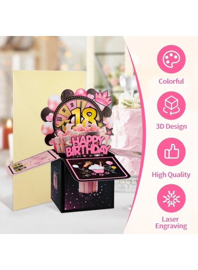 Bukela Pop Up 18th Birthday Card, Handmade Happy Birthday Pop Up Greeting Cards Gift with Envelope and Blank Insert, Spinning Wheel Design, 18 Year Old Teens, Girls, Daughter - Image 2