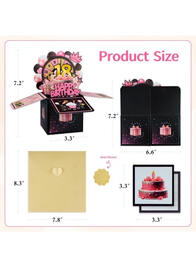 Bukela Pop Up 18th Birthday Card, Handmade Happy Birthday Pop Up Greeting Cards Gift with Envelope and Blank Insert, Spinning Wheel Design, 18 Year Old Teens, Girls, Daughter - Image 3