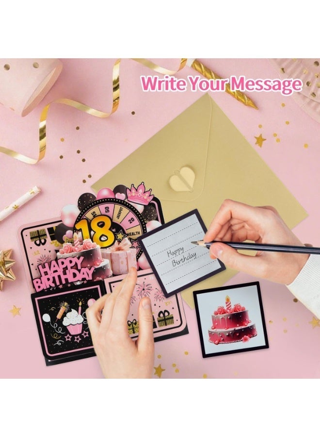 Bukela Pop Up 18th Birthday Card, Handmade Happy Birthday Pop Up Greeting Cards Gift with Envelope and Blank Insert, Spinning Wheel Design, 18 Year Old Teens, Girls, Daughter - Image 4