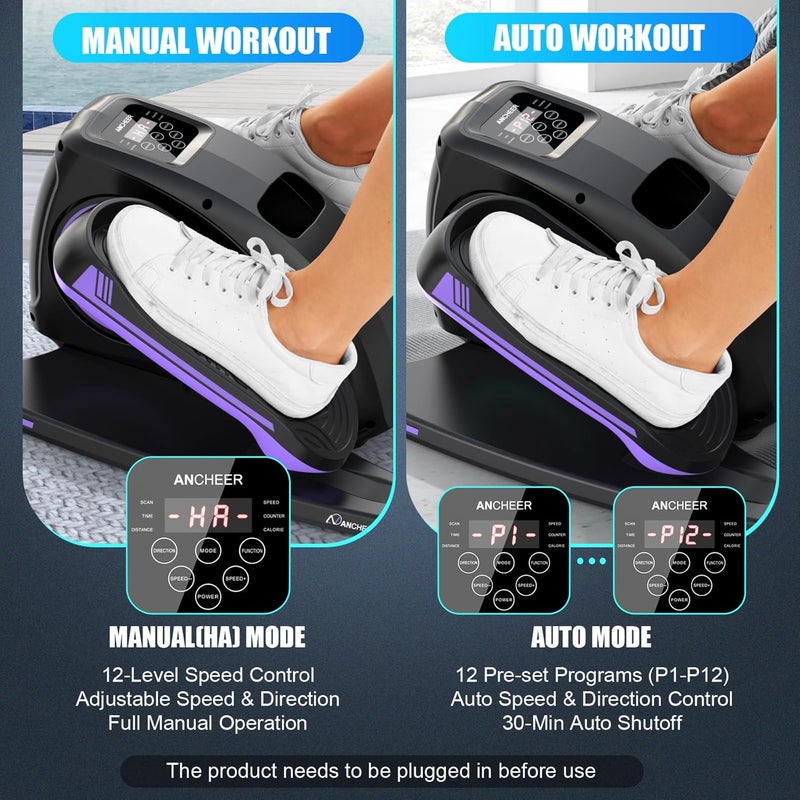 ANCHEER Under Desk Elliptical Machine - Quiet Pedal Exerciser for Seniors, Office & Home, Low-Impact Seated Leg Workout Equipment, Smart LCD Display, Remote Control - Image 4