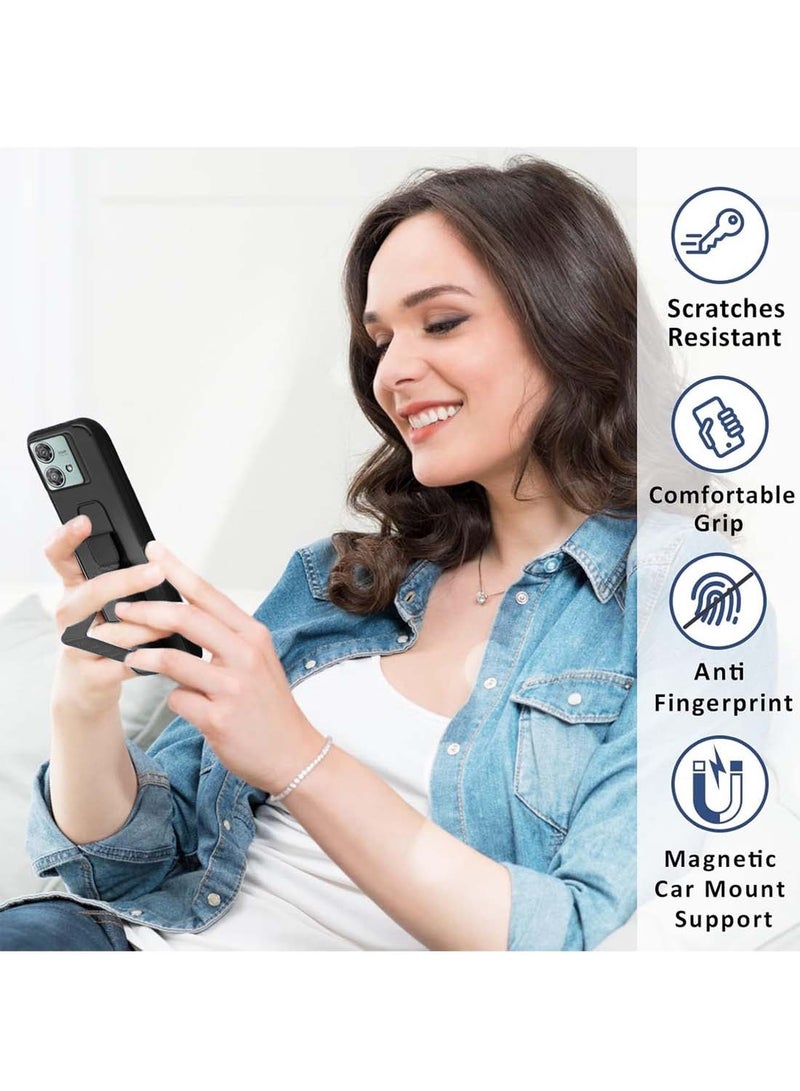 Wtech Motorola Edge 40 Neo 5G 2023 Hand Grip Foldable Magnetic Kickstand Wrist Strap Finger Grip Drop Resistance With Built-In Iron Case Cover - Black - Image 2