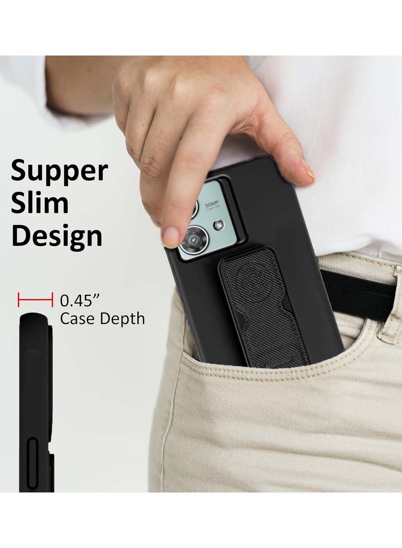 Wtech Motorola Edge 40 Neo 5G 2023 Hand Grip Foldable Magnetic Kickstand Wrist Strap Finger Grip Drop Resistance With Built-In Iron Case Cover - Black - Image 3