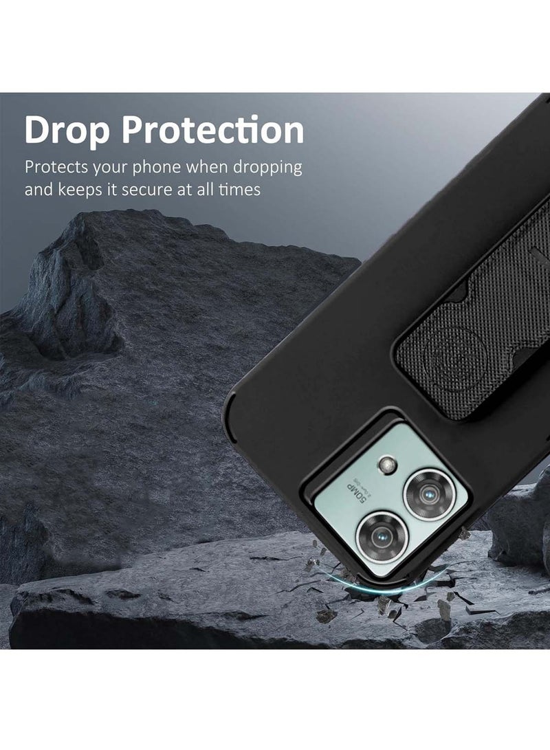 Wtech Motorola Edge 40 Neo 5G 2023 Hand Grip Foldable Magnetic Kickstand Wrist Strap Finger Grip Drop Resistance With Built-In Iron Case Cover - Black - Image 4