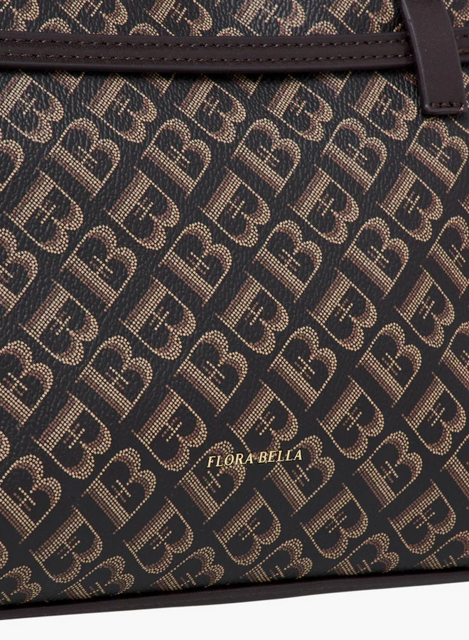 Flora Bella By Shoexpress Monogram Print Tote Bag with Detachable Strap and Zip Closure
