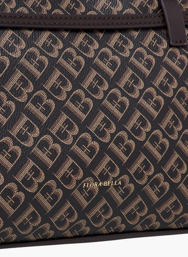 Flora Bella By Shoexpress Monogram Print Tote Bag with Detachable Strap and Zip Closure  - Image 5