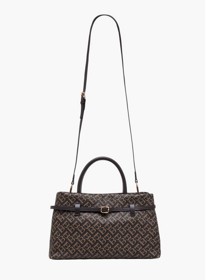 Flora Bella By Shoexpress Monogram Print Tote Bag with Detachable Strap and Zip Closure  - Image 2