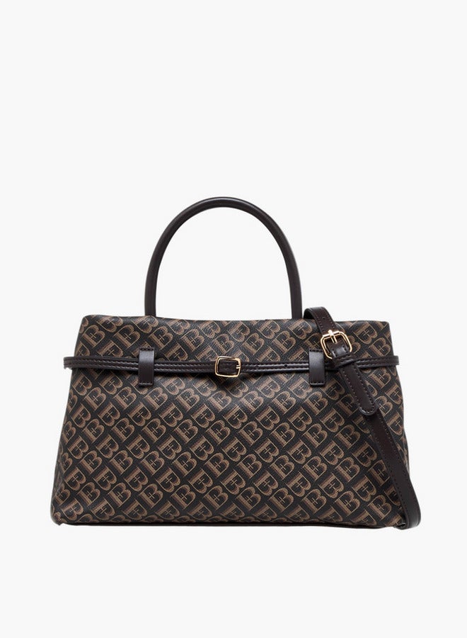 Flora Bella By Shoexpress Monogram Print Tote Bag with Detachable Strap and Zip Closure  - Image 1