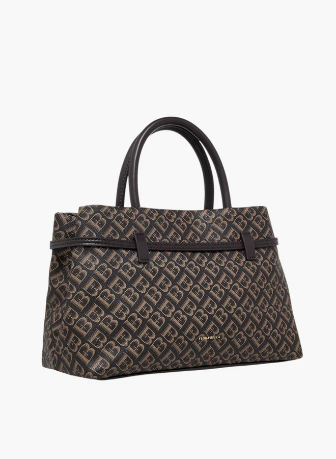 Flora Bella By Shoexpress Monogram Print Tote Bag with Detachable Strap and Zip Closure