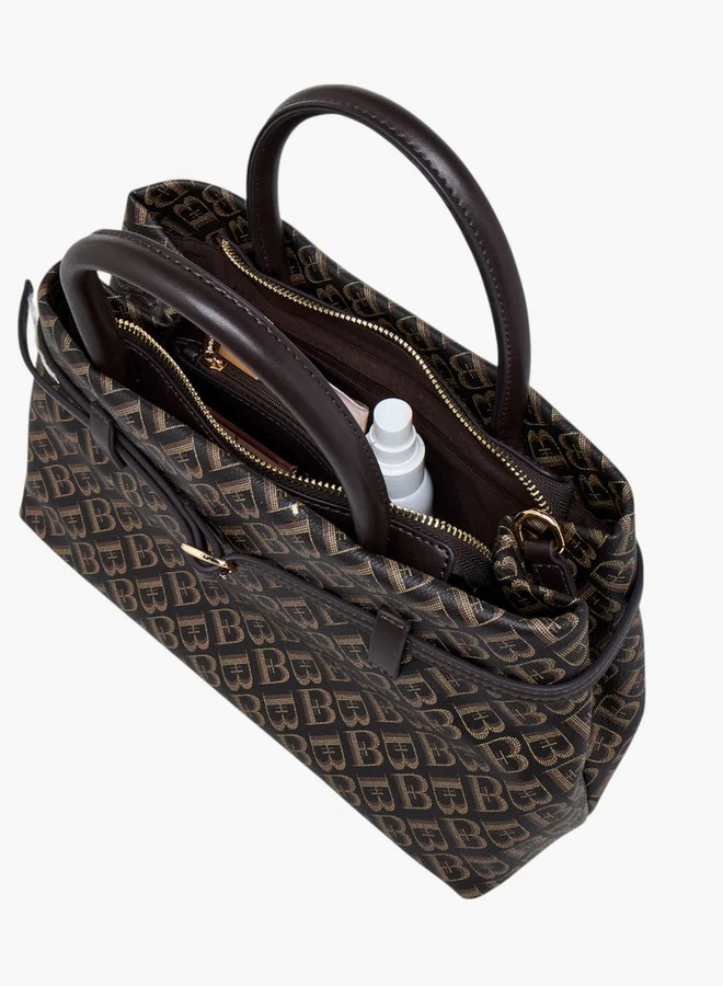 Flora Bella By Shoexpress Monogram Print Tote Bag with Detachable Strap and Zip Closure