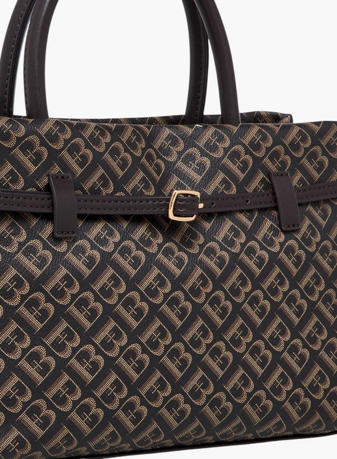 Flora Bella By Shoexpress Monogram Print Tote Bag with Detachable Strap and Zip Closure
