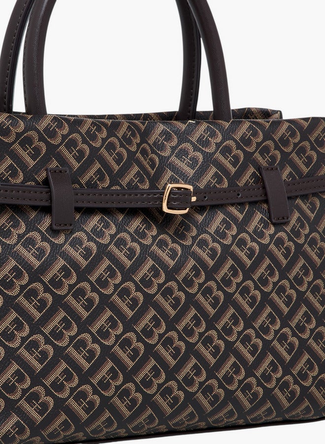 Flora Bella By Shoexpress Monogram Print Tote Bag with Detachable Strap and Zip Closure  - Image 4