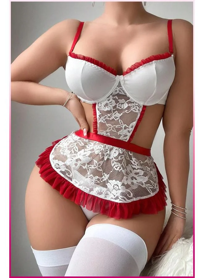 فييل بدلة مئزر أبيض، ملابس نوم نسائية.