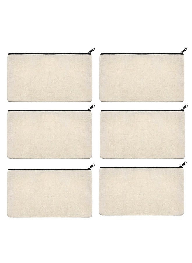 Lify DIY Craft Blank Bag Canvas Makeup Pencil Pouch with Zipper- Multipurpose Pen Pencil Case Cotton Canvas Cosmetic Bag Travel Cosmetic Bag -6 Piece Pack - Image 1