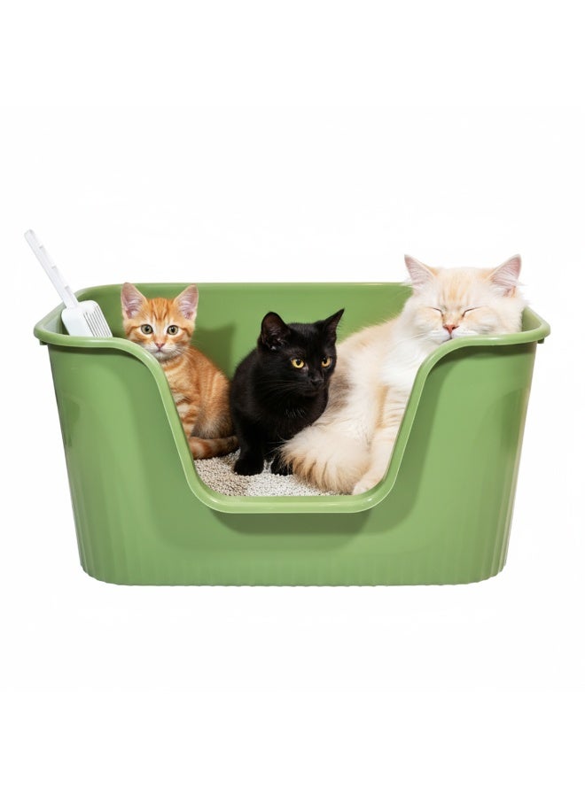 أن ان سي بيتس صندوق قمامة قطط كبير ذو جوانب عالية، عميق للغاية، صندوق بلاستيكي متين، وصينية قمامة قطط داخلية، تصميم مفتوح 78 سم لجميع القطط، يقلل من الرائحة، مدخل أمامي منخفض، وداخلي غير لاصق، سهل المسح - Image 1