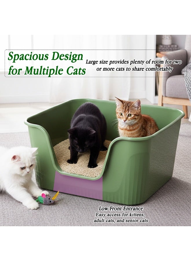 أن ان سي بيتس صندوق قمامة قطط كبير ذو جوانب عالية، عميق للغاية، صندوق بلاستيكي متين، وصينية قمامة قطط داخلية، تصميم مفتوح 78 سم لجميع القطط، يقلل من الرائحة، مدخل أمامي منخفض، وداخلي غير لاصق، سهل المسح - Image 4