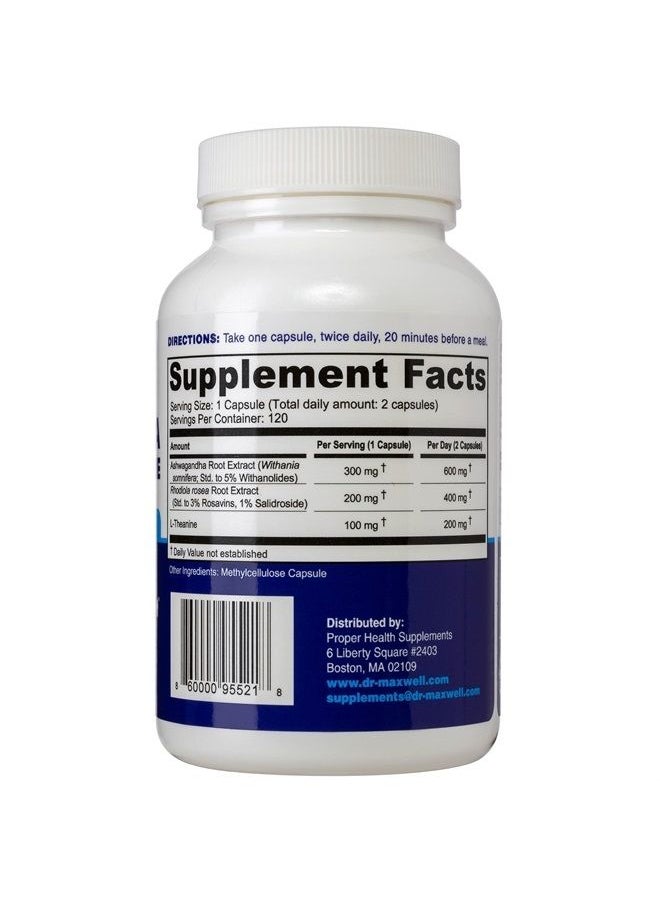 Dr. Maxwell Cortisol Manager Supplement, Supports Relaxation, Mood & Sleep in Times of Occasional Stress, Ashwagandha Rhodiola Adaptogens Supplements, Helps Maintain Normal Cortisol Levels* 120 Capsules, USA  - Image 2