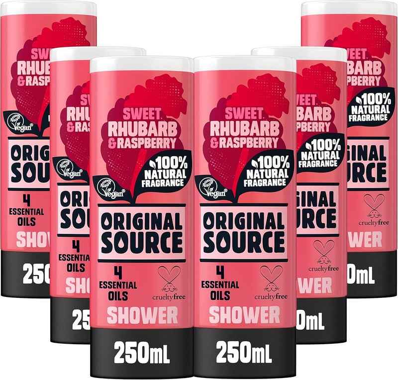 Original Source Rhubarb and Raspberry Shower Gel 100 Percent Natural Fragrance Vegan Cruelty Free Paraben Free Bulk Buy Pack of 6 x 250 ml