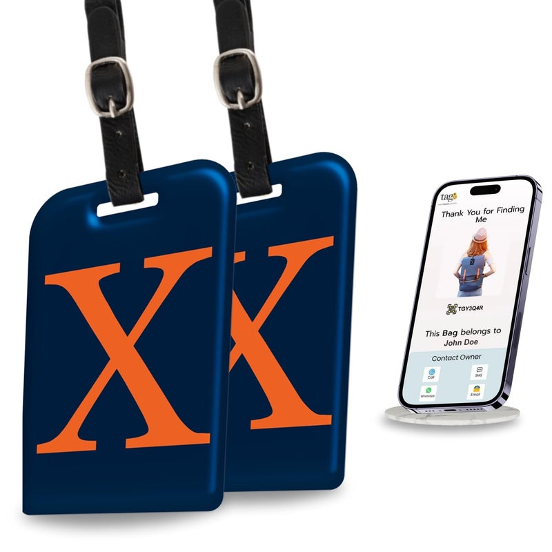 tag8 [Pack 2] Smart Luggage Tag ID with Name Initial B| Bag Tag with Global Loss Recovery Service | Airline Compliant | SITA World Tracer Code Enabled | Smart Alternative to Name Tags | Gift idea (X) - Image 1