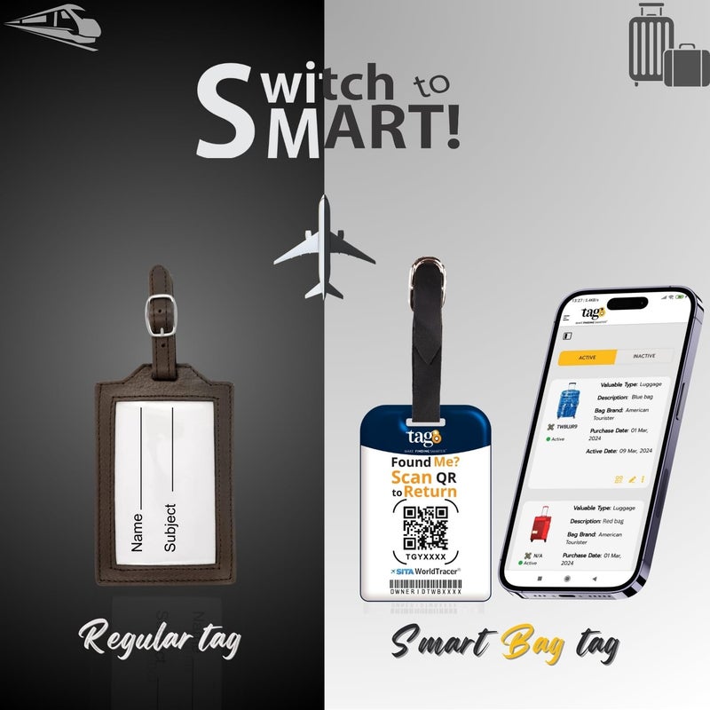 tag8 [Pack 2] Smart Luggage Tag ID with Name Initial B| Bag Tag with Global Loss Recovery Service | Airline Compliant | SITA World Tracer Code Enabled | Smart Alternative to Name Tags | Gift idea (X) - Image 2