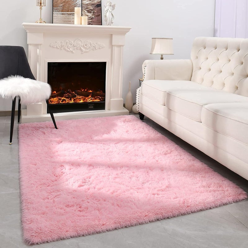 Moofcy Solid Color Area Rug – Soft Plush Carpet for Living Room, Bedroom, Kids Room, Kitchen – Multiple Sizes, Shapes & Colors – Non-Slip, Easy to Clean Modern Floor Rug - (Pink, Rect, 3x5 feet) - Image 1