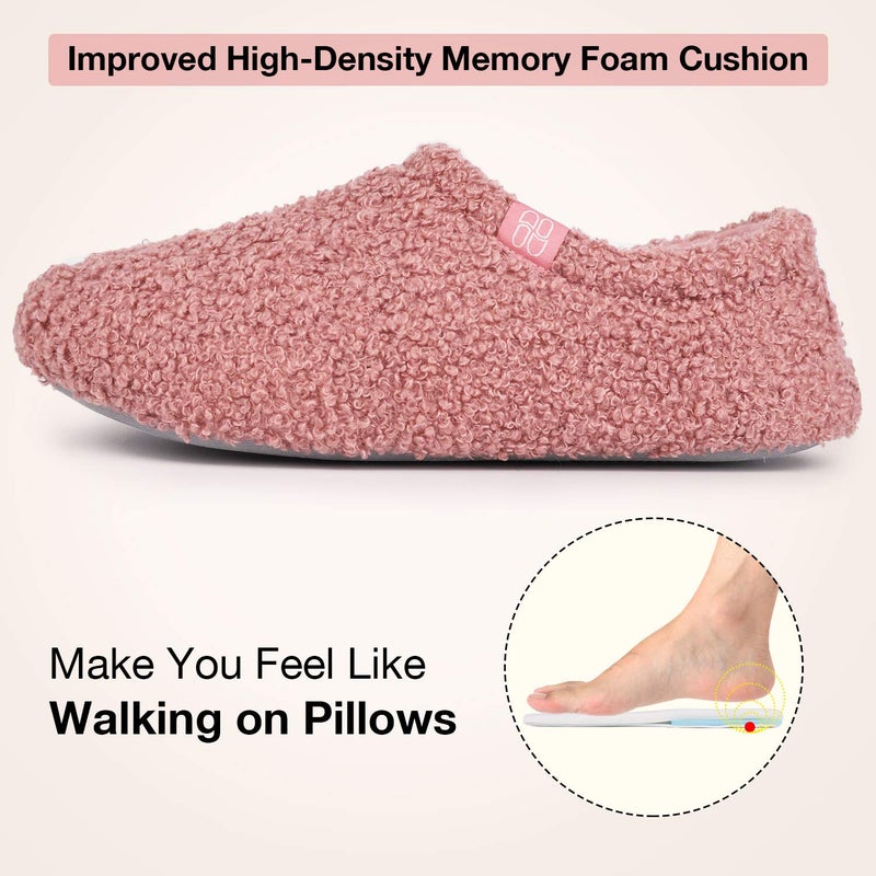 HomeTop Women's Fuzzy Curly Fur Memory Foam Loafer Slippers Bedroom House Shoes with Polar Fleece Lining (7-8, Pink) - Image 4