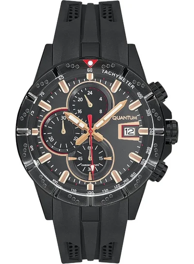 Quantum Quantum Men's Quartz Movement Watch, Chronograph Display and Silicone Strap - HNG893.851, Black
