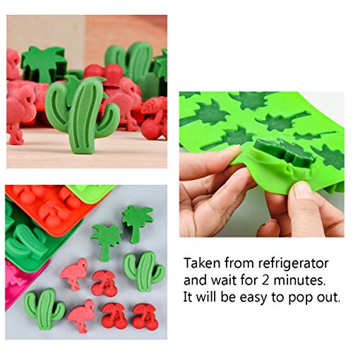 KRLIFCSL Candy Molds Ice Cube Trays Chocolate Molds, Silicone Molds Including Cactus, Flamingo, Coconut Tree & Pineapple for Making Ice, Jelly, Chocolate, Soap, Pack of 4 with 2 Droppers. (Multicolor) - Image 5