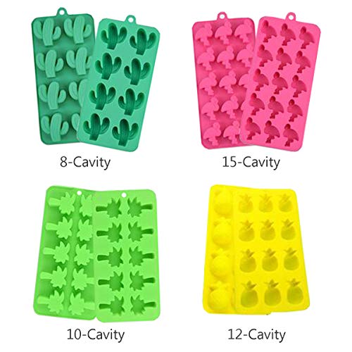 KRLIFCSL Candy Molds Ice Cube Trays Chocolate Molds, Silicone Molds Including Cactus, Flamingo, Coconut Tree & Pineapple for Making Ice, Jelly, Chocolate, Soap, Pack of 4 with 2 Droppers. (Multicolor) - Image 3