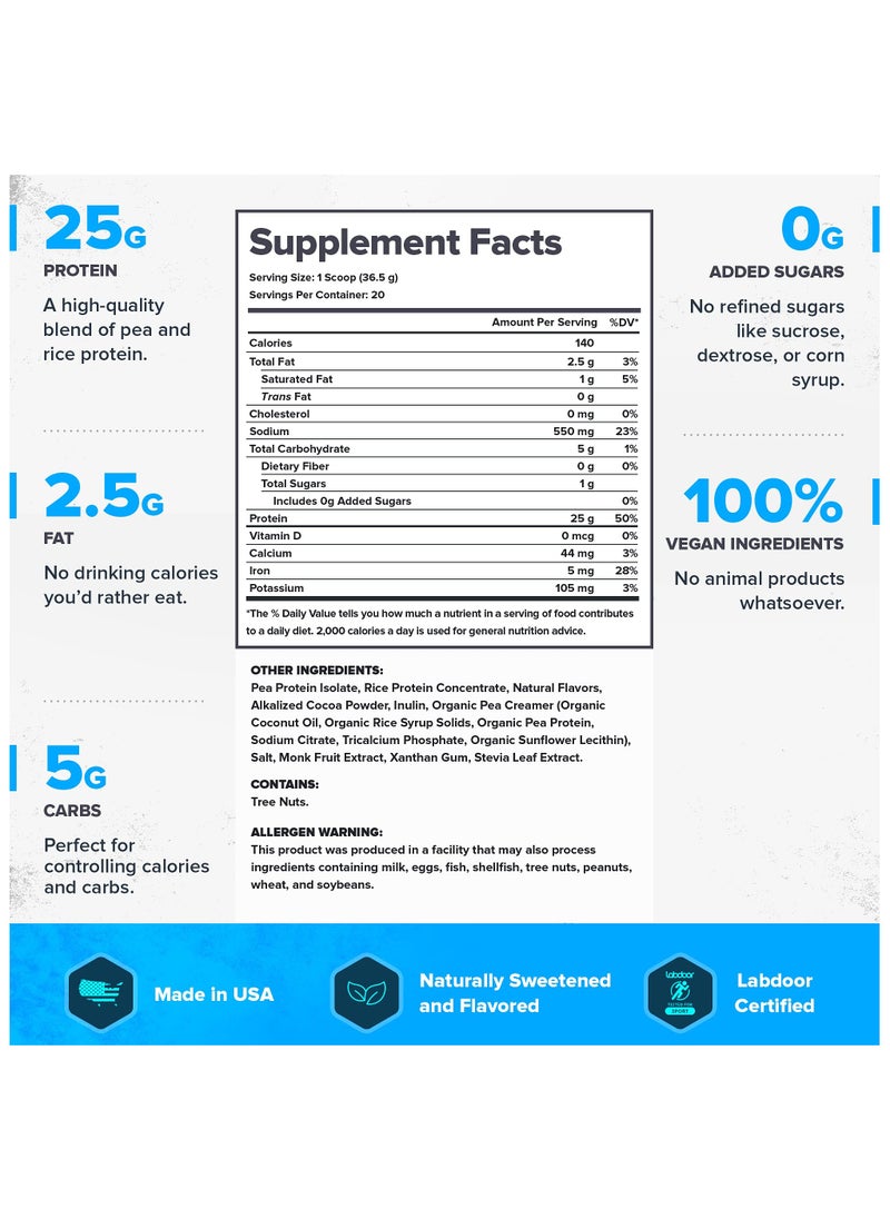Legion Athletics - Plant+ Vegan Protein Powder, Pea and Rice Protein, Naturally Sweetened & Flavored, No Added Sugars, 24 grams Per Serving, 730 g,(1.61 Lbs ) 20 Servings - Dutch Chocolate - Image 1