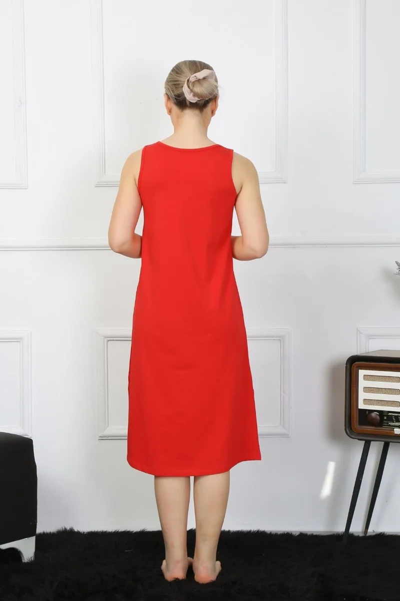 اكبينيز Women's Thick Strap Combed Cotton Long Red Nightgown 12001