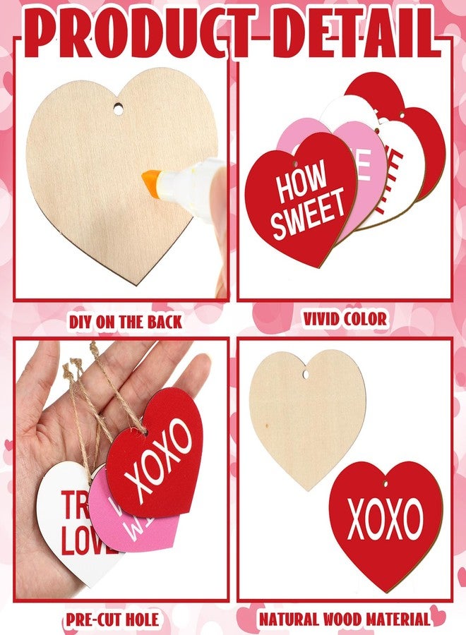 جلينمال مجموعة زينة عيد الحب الخشبية من جلينمال، 36 قطعة، زينة على شكل قلوب وردية وحمراء وبيضاء، زينة معلقة لتزيين المنزل، زينة خشبية رائعة لحفلات عيد الحب - Image 4