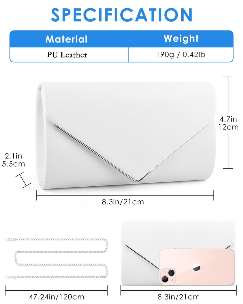 TINDTOP Clutch Purses for Women, PU Leather Formal Evening Bags Shoulder Party Handbags Wedding Cocktail Prom Clutches (B-White) - Image 4