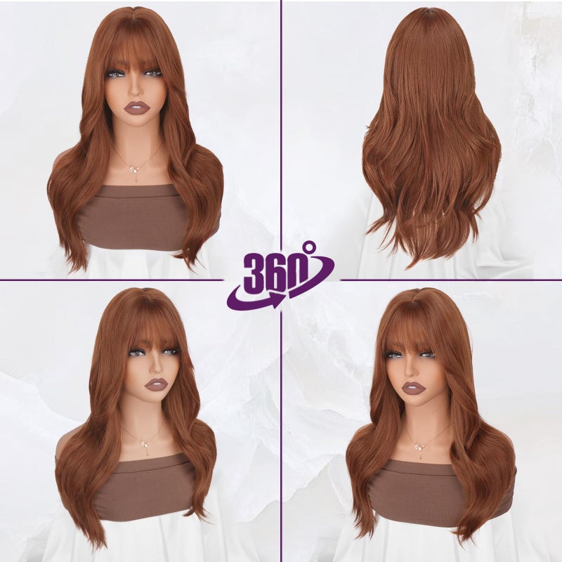 BARSDAR Auburn Layered Wig with Bangs - 20 Inch Auburn Layered Bangs Wig for Women - Natural Looking Thick Soft Wavy Synthetic Red Head Wigs Straight Layers Haircut with Fringe Daily Party Halloween - Image 4