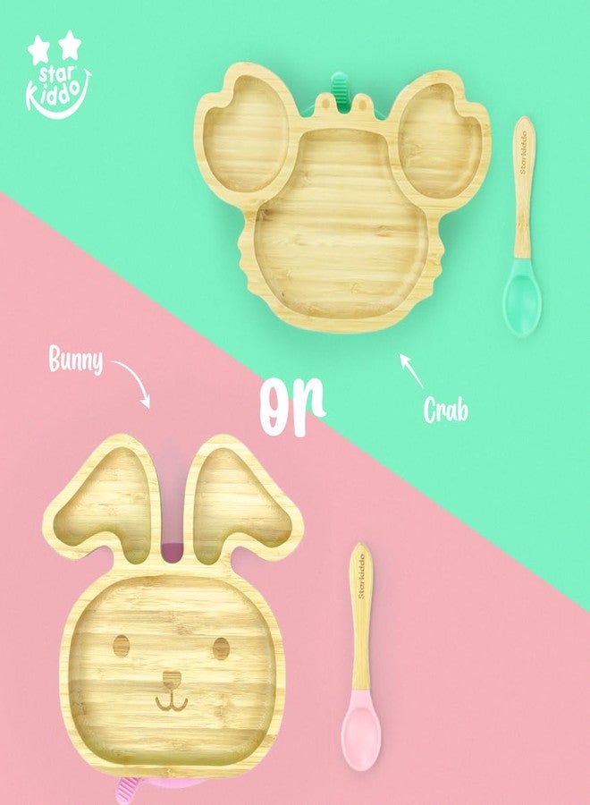 StarKiddo® Bamboo Bunny Suction Plate with Feeding Spoon | 3 Sections | Non-Toxic | Super Strong Suction Cup| Eco-Friendly | Ideal for Baby-Led Weaning & Toddler Self-Feeding | BPA Free (Orange) - Image 4