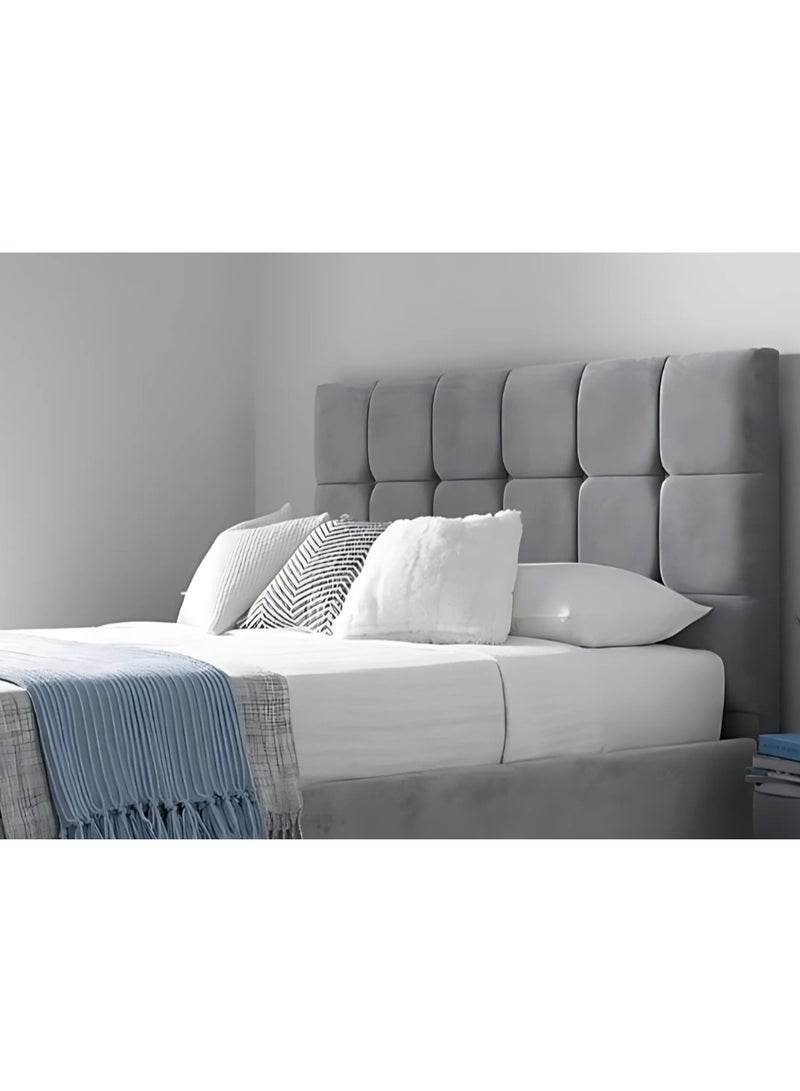 Marseille|QUE Bed, Velvet Fabric, Size 140*200*125 cm Silver Color, From Modern Suite - Image 2