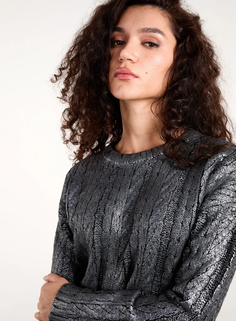 Blue Vanilla Metallic Printed Cable Jumper